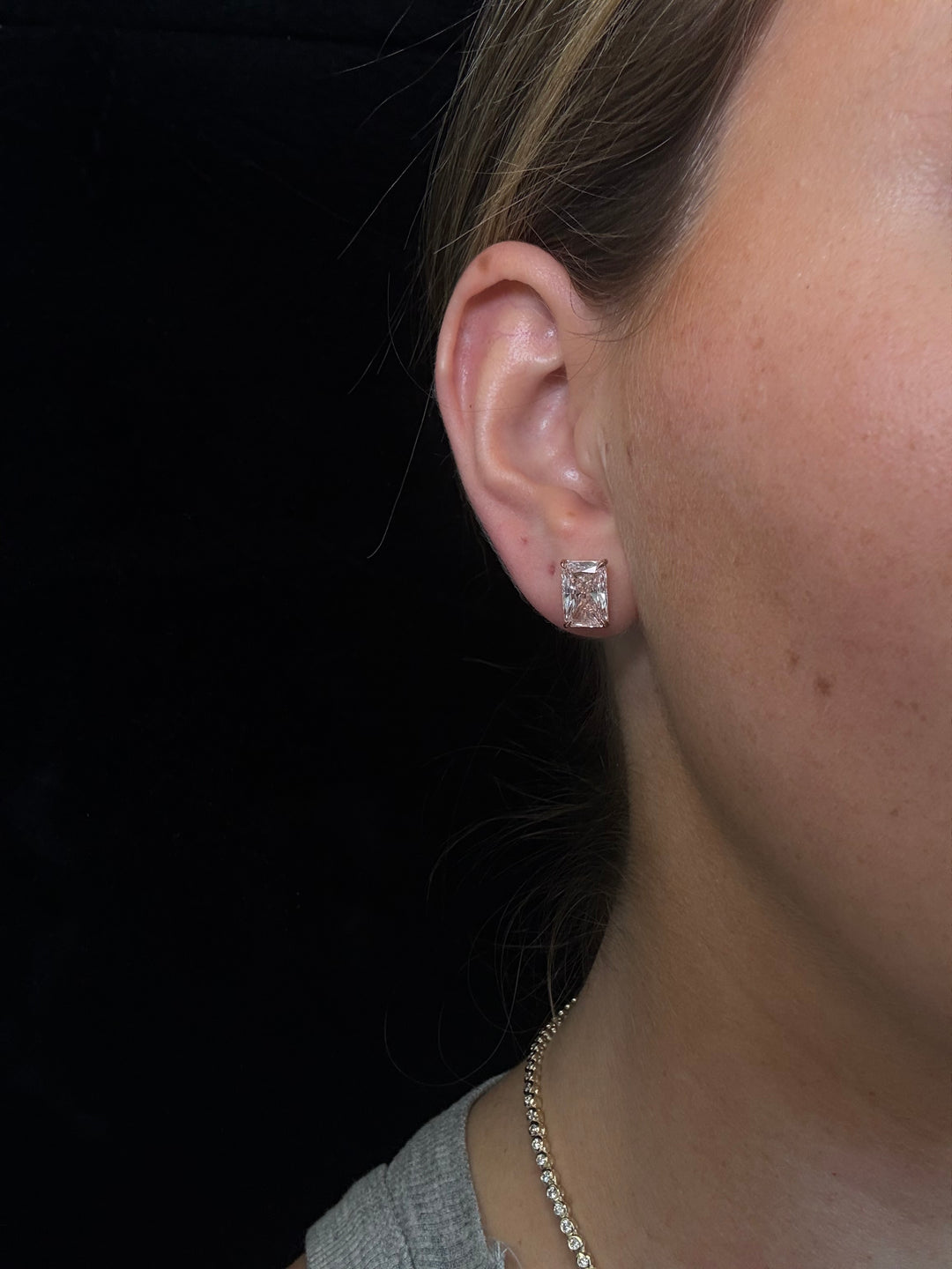 Fancy Pink Radiant Cut Lab Grown Diamond Studs
