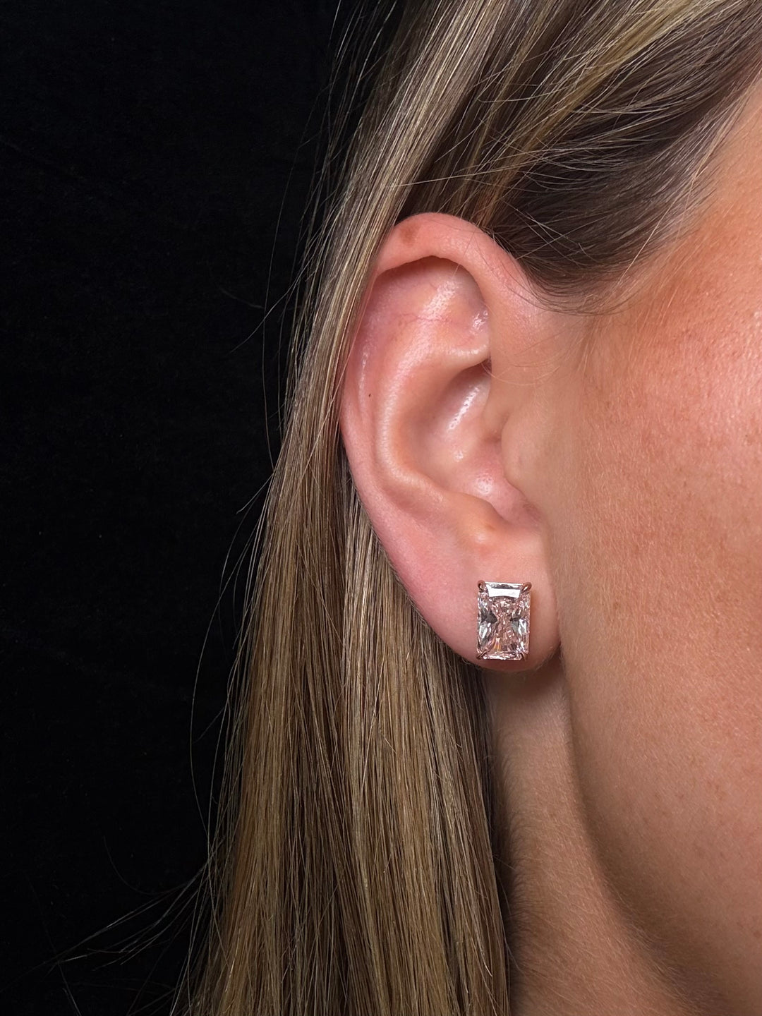 Fancy Pink Radiant Cut Lab Grown Diamond Studs