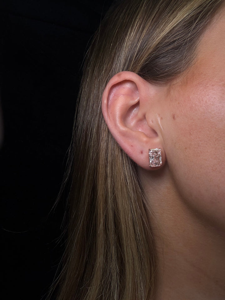 Fancy Pink Radiant Cut Lab Grown Diamond Studs