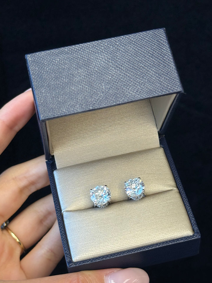 6CT Round Cut  Lab Grown Diamond Studs 14K Solid Gold