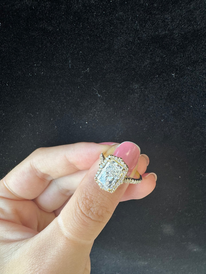 Vintage Style Radiant Cut Lab Grown Diamond Engagement Ring with Halo Yellow 14K 