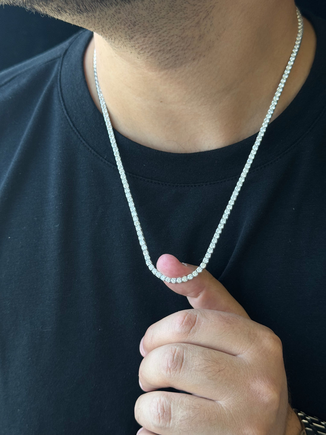 Men's Lab Grown Diamond Tennis Necklace Chain 14K Solid Gold