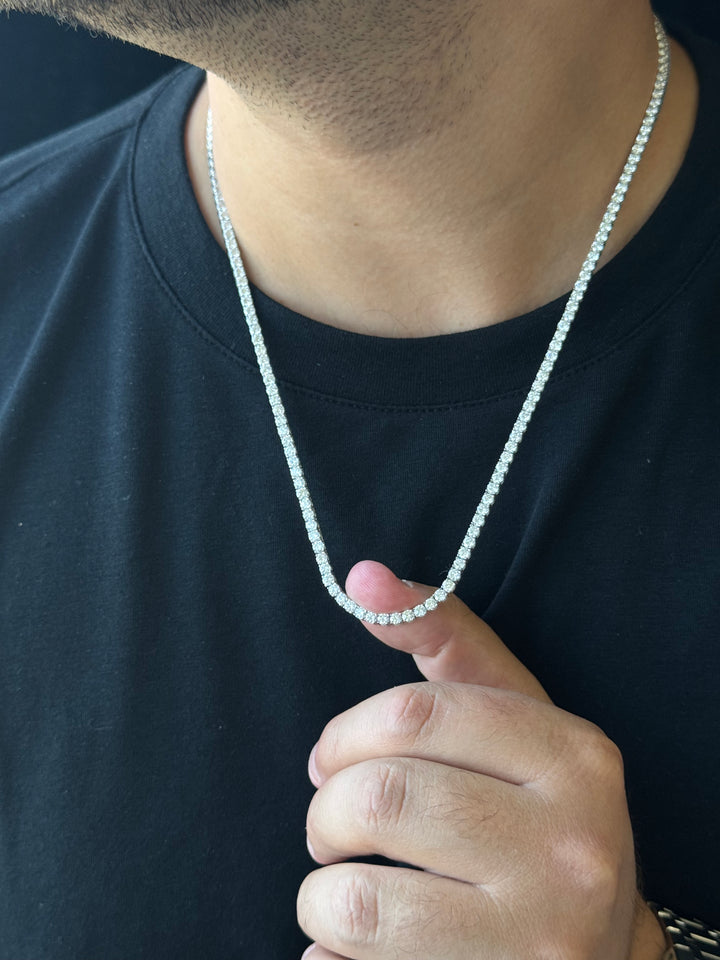 Men's Lab Grown Diamond Tennis Necklace Chain on Neck