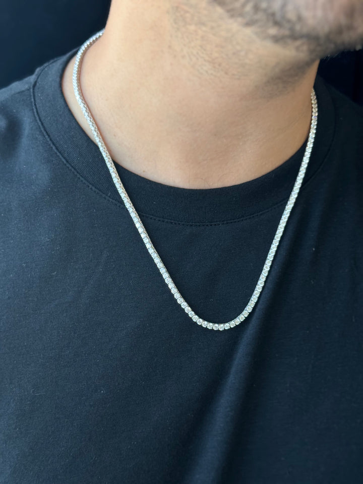 Men's Lab Grown Diamond Tennis Necklace Chain 14K Solid Gold