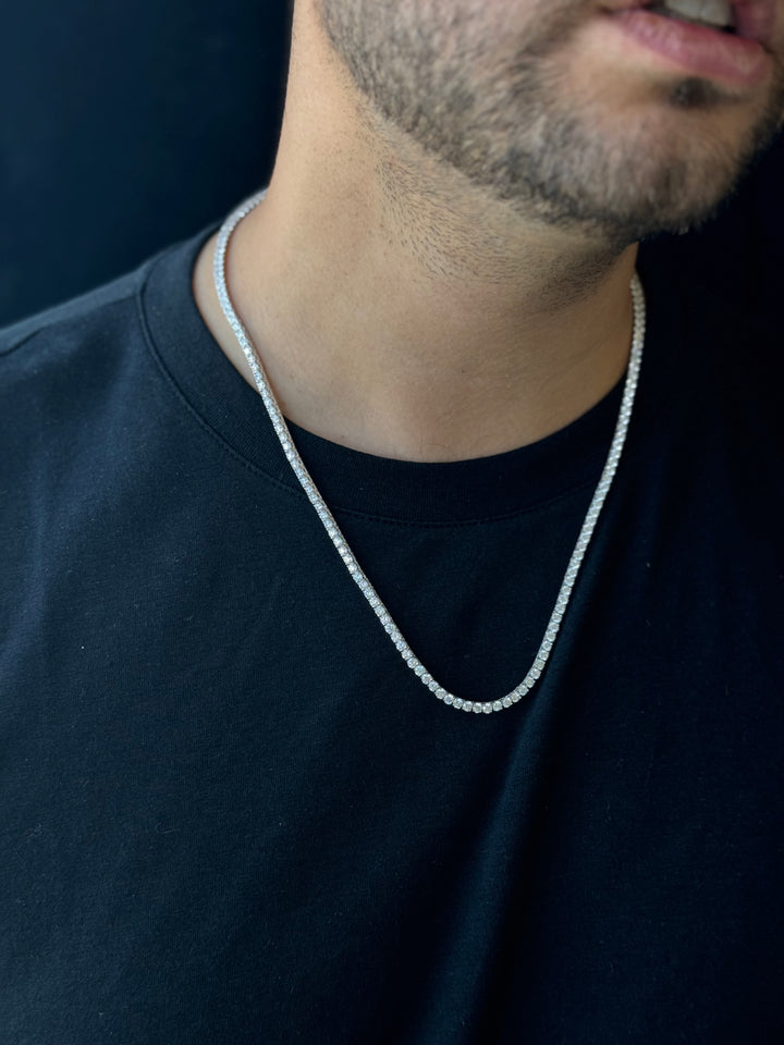 Men's Lab Grown Diamond Tennis Necklace Chain 14K Solid Gold