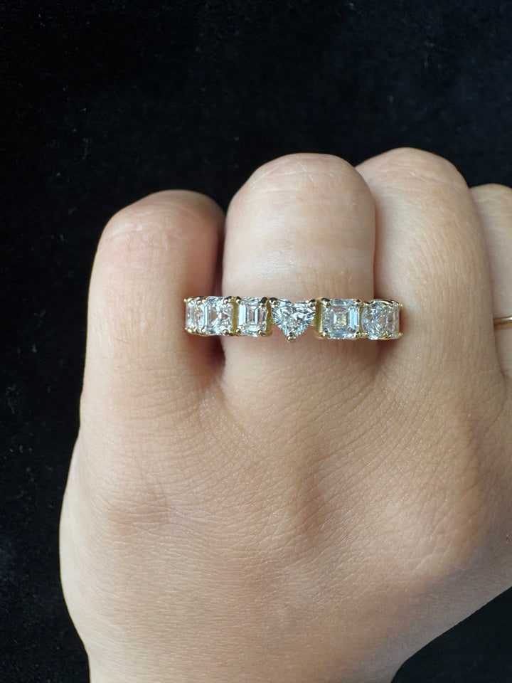 Yellow Gold Mixed Shape Lab Grown Diamond Eternity Band Female Hand