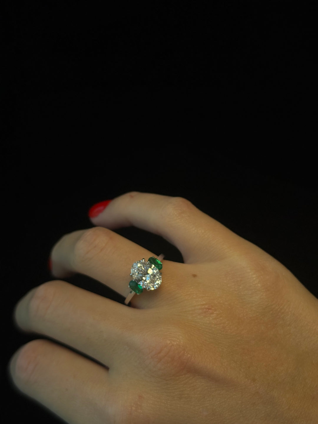 Oval Ring with Green Emerald Oval  Liferstyle 1