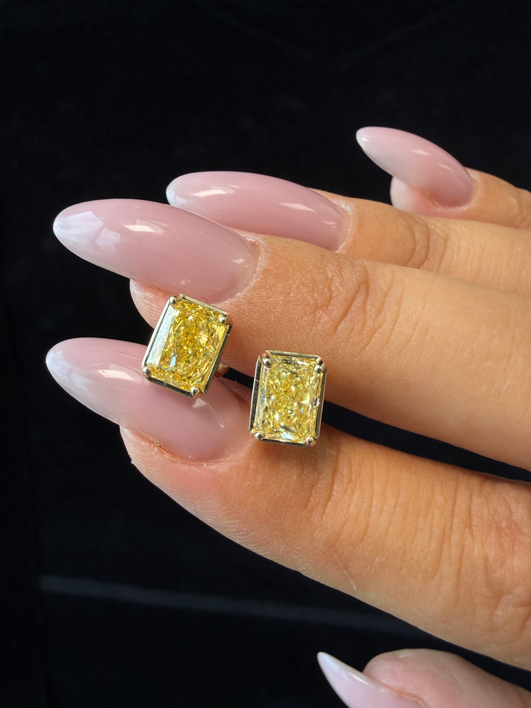 Fancy Yellow Radiant Cut Bezel Prong Set Lab Grown Diamond Studs