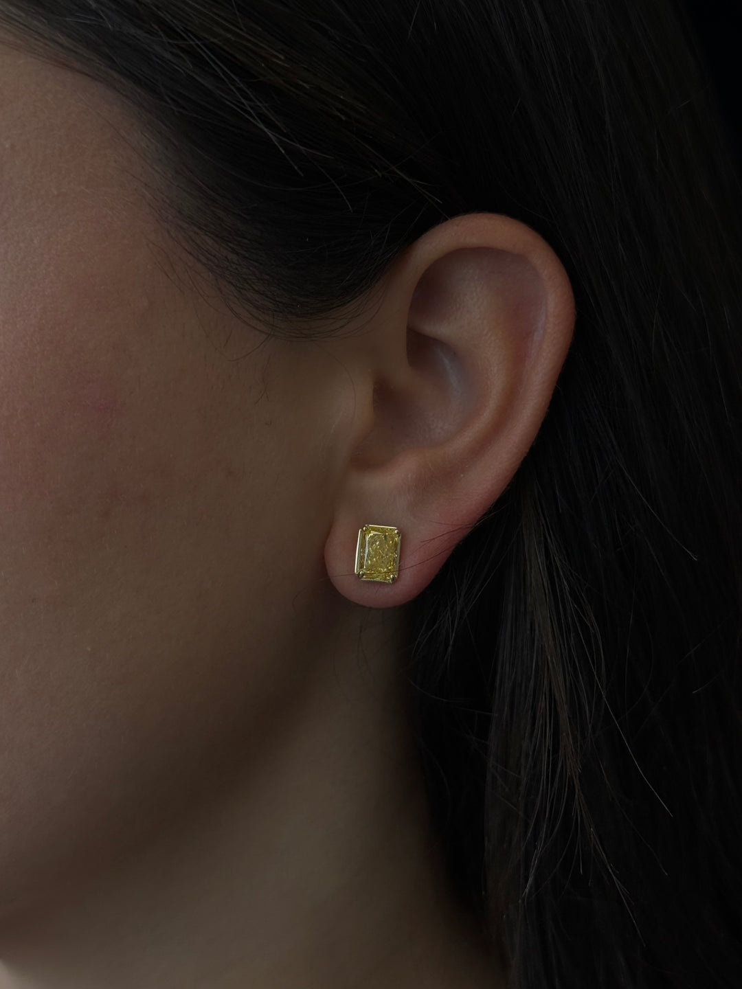Fancy Yellow Radiant Cut Bezel Prong Set Lab Grown Diamond Studs