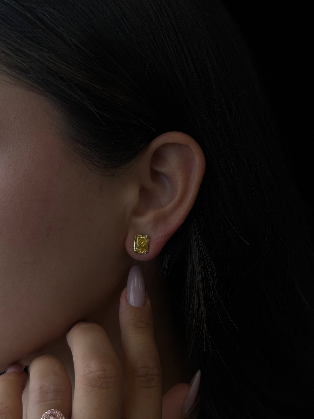 Fancy Yellow Radiant Cut Bezel Prong Set Lab Grown Diamond Studs