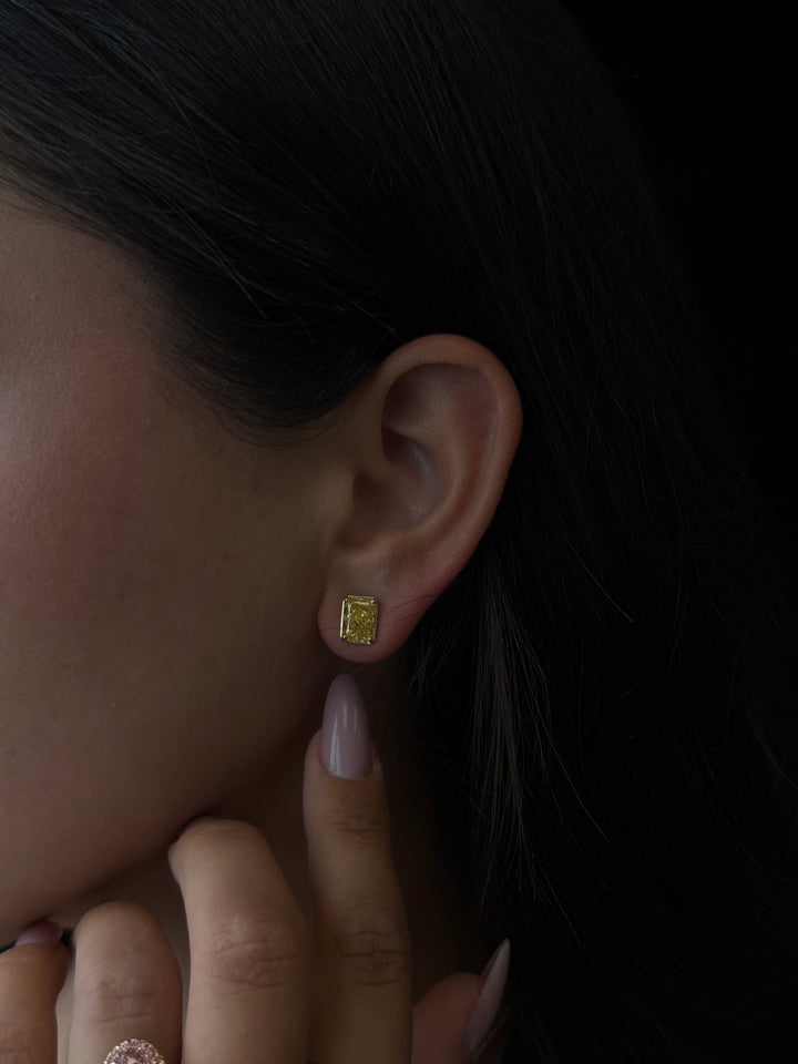 Fancy Yellow Radiant Cut Bezel Prong Set Lab Grown Diamond Studs