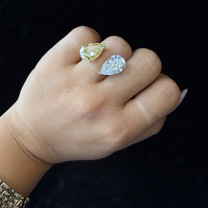 Fancy Yellow & White Pear Diamond Ring