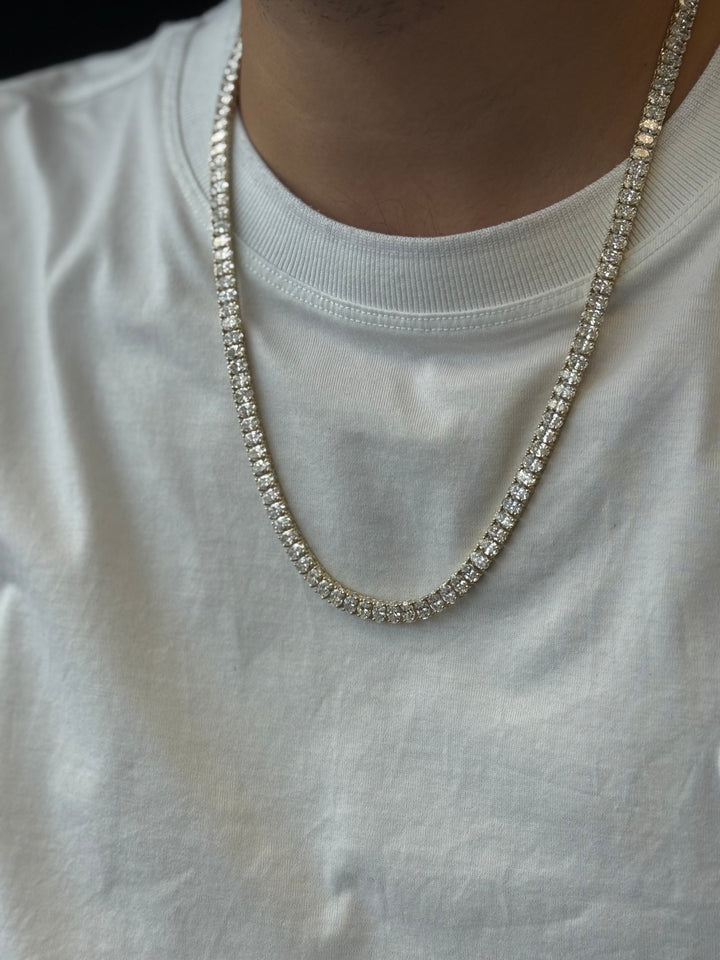 Men's Oval Shape Lab Grown Diamond Tennis Necklace 14K Solid Gold