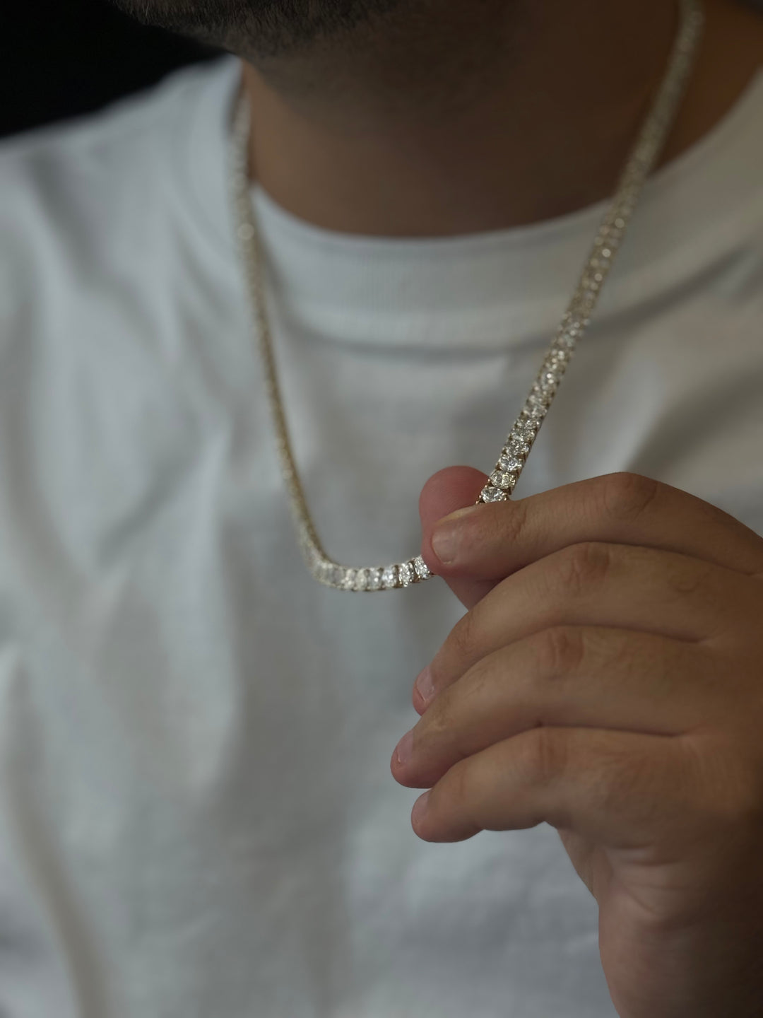 Men's Oval Shape Lab Grown Diamond Tennis Necklace 14K Solid Gold