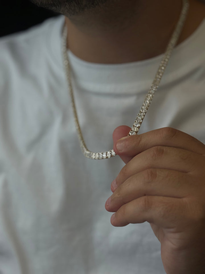 Men's Oval Shape Lab Grown Diamond Tennis Necklace 14K Solid Gold