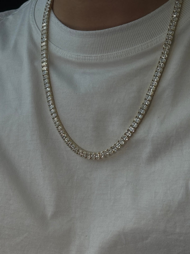 Men's Oval Shape Lab Grown Diamond Tennis Necklace 14K Solid Gold