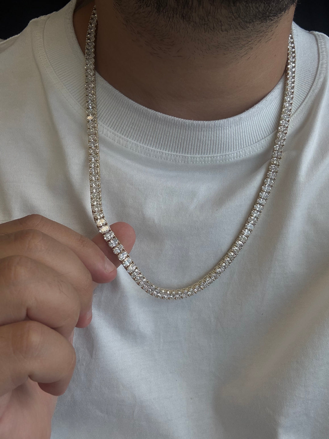 Men's Oval Shape Lab Grown Diamond Tennis Necklace 14K Solid Gold