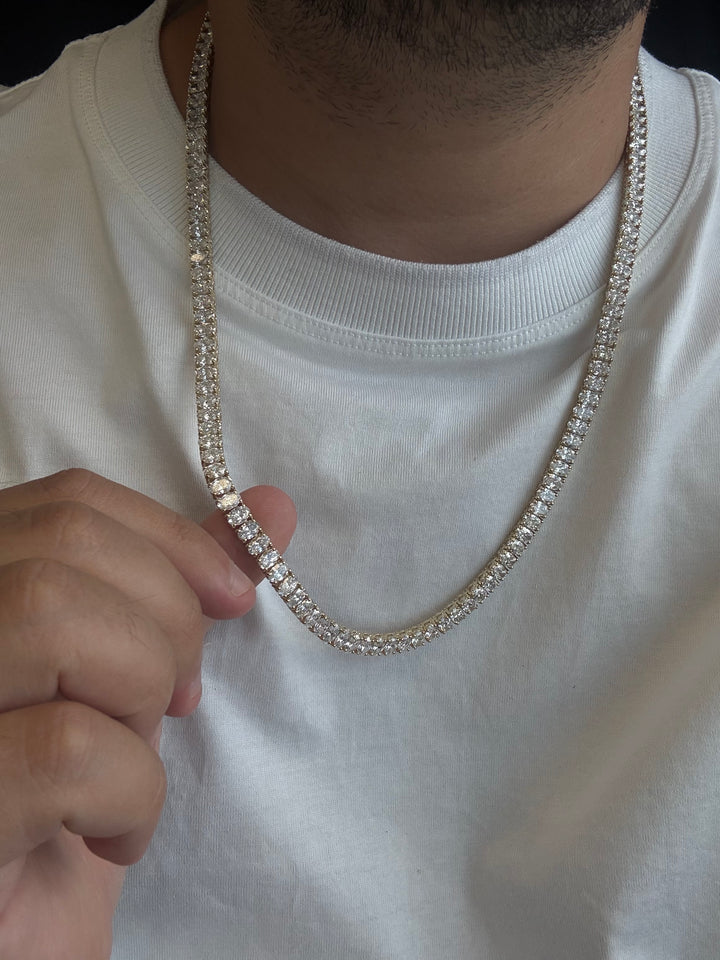 Men's Oval Shape Lab Grown Diamond Tennis Necklace 14K Solid Gold