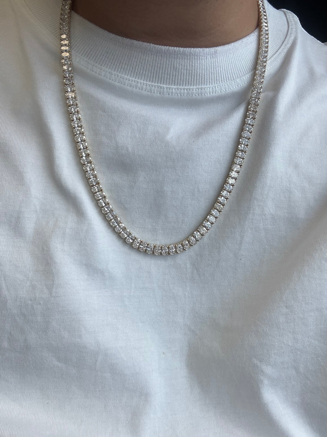 Men's Oval Shape Lab Grown Diamond Tennis Necklace 14K Solid Gold