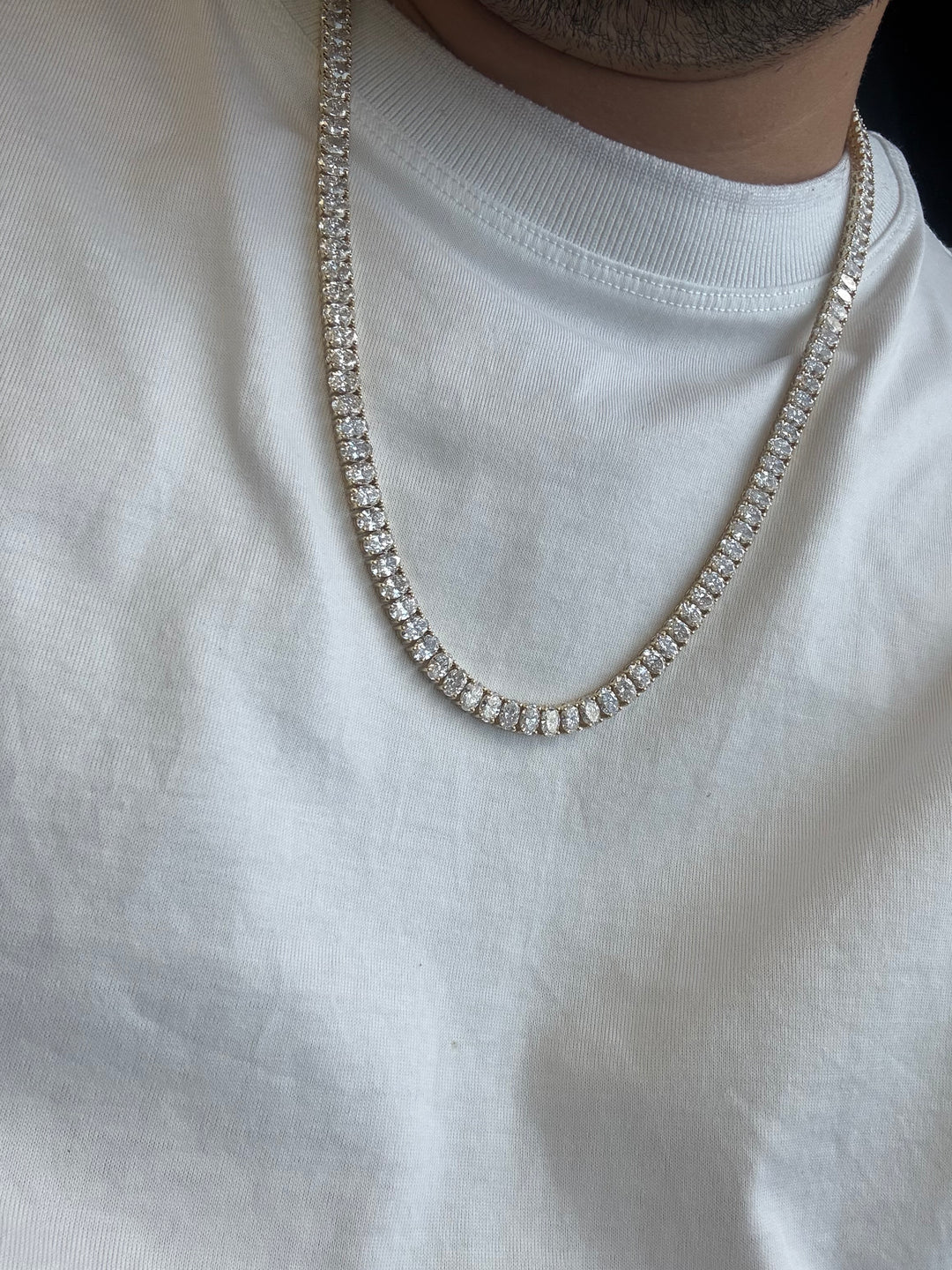 Men's Oval Shape Lab Grown Diamond Tennis Necklace 14K Solid Gold