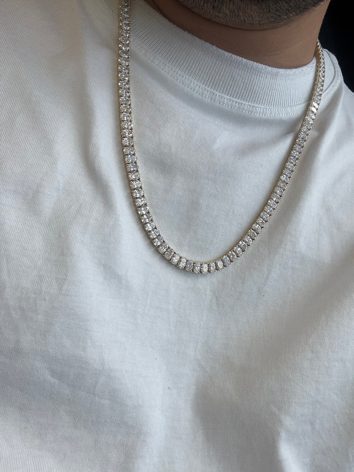 Men's Oval Shape Lab Grown Diamond Tennis Necklace 14K Solid Gold