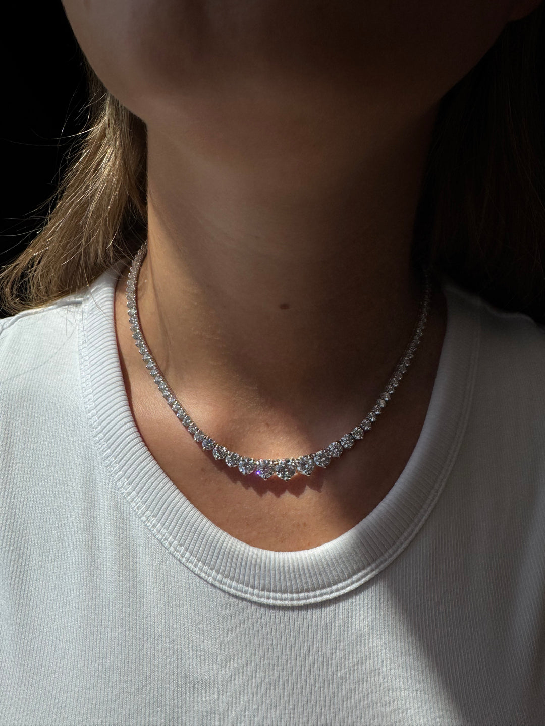 Riviera Graduated Style Lab-Grown Diamond Tennis Necklace 18K Solid Gold