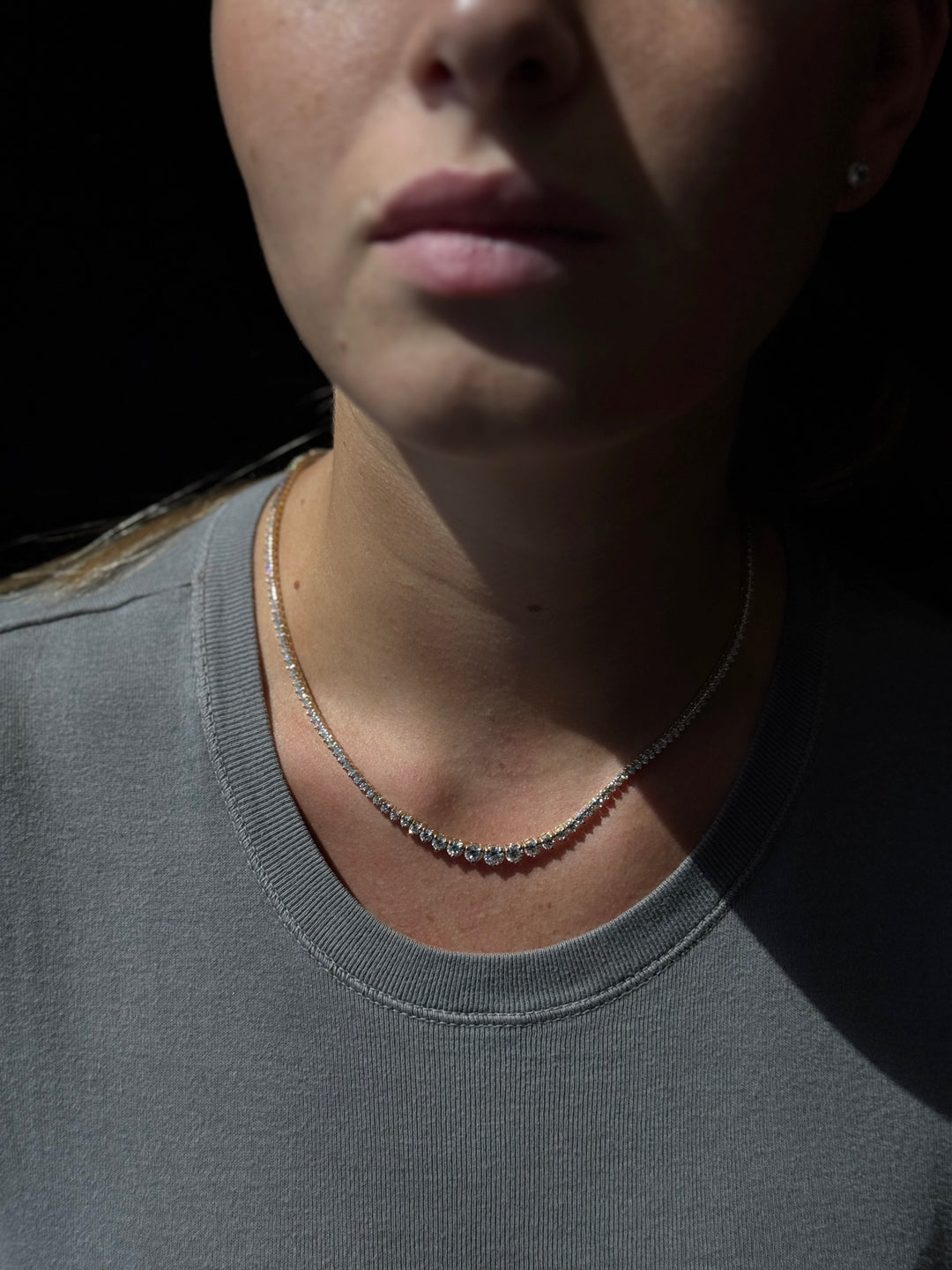 Riviera Graduated Style Lab-Grown Diamond Tennis Necklace 18K Solid Gold