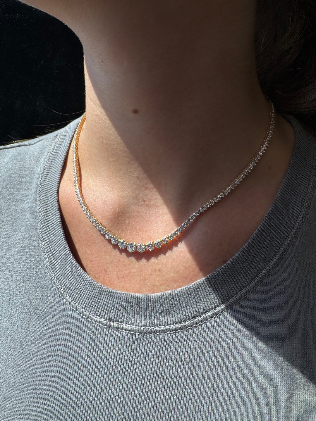 Riviera Graduated Style Lab-Grown Diamond Tennis Necklace 18K Solid Gold