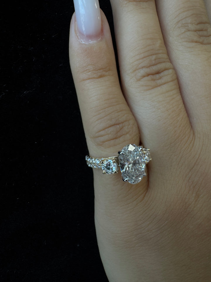 Double Row Round & Oval Lab-Grown Diamond Engagement Ring
