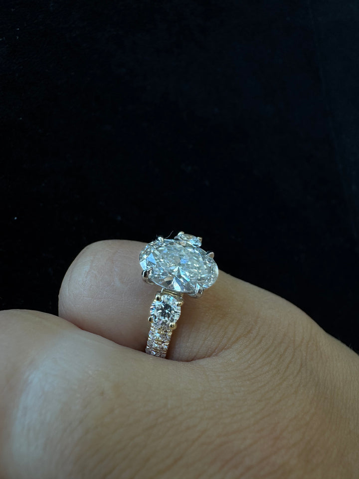 Double Row Round & Oval Lab-Grown Diamond Engagement Ring
