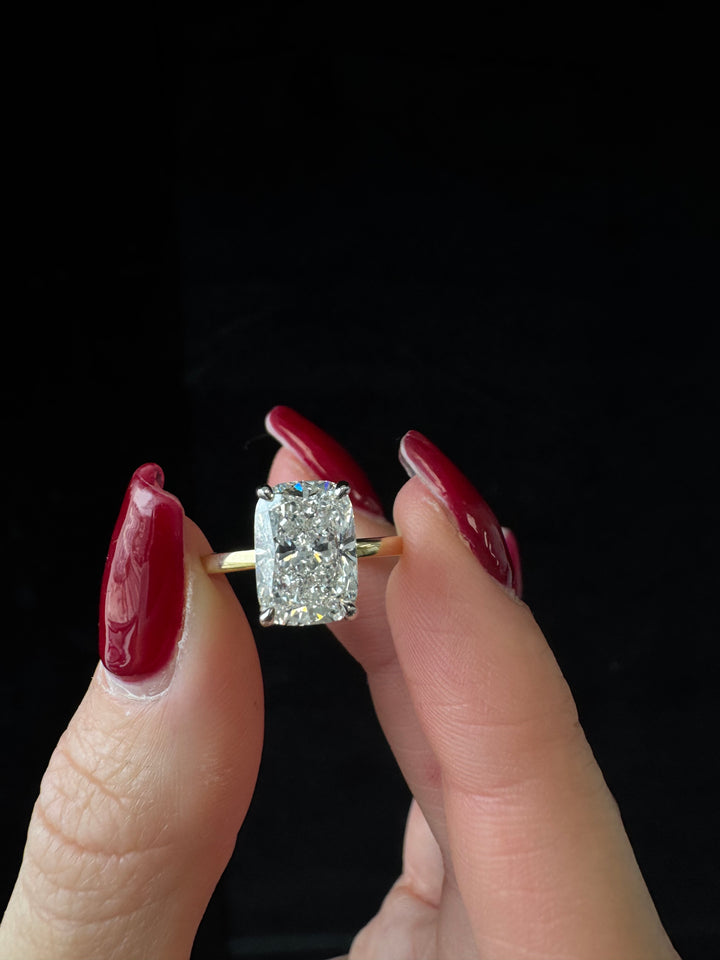 Two Tone Elongated Cushion Cut Solitaire Lab-Grown Diamond Engagement Ring