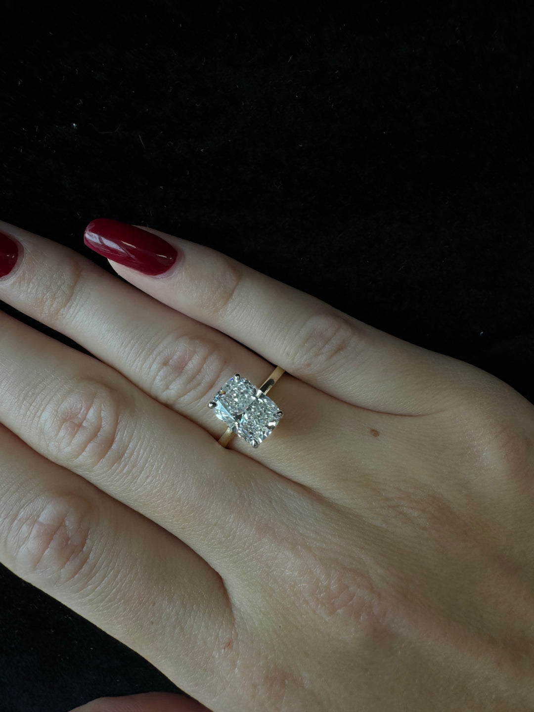 Two Tone Elongated Cushion Cut Solitaire Lab-Grown Diamond Engagement Ring