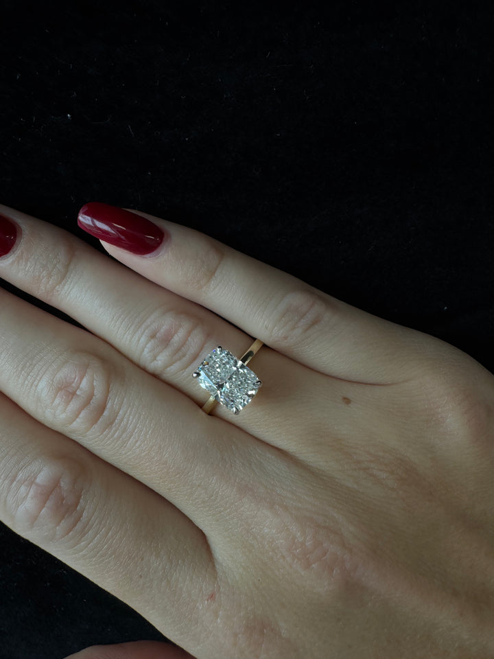 Two Tone Elongated Cushion Cut Solitaire Lab-Grown Diamond Engagement Ring