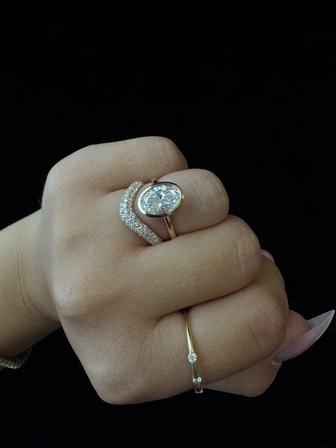 3 Row Pave Curved Lab Grown Diamond Wedding Band