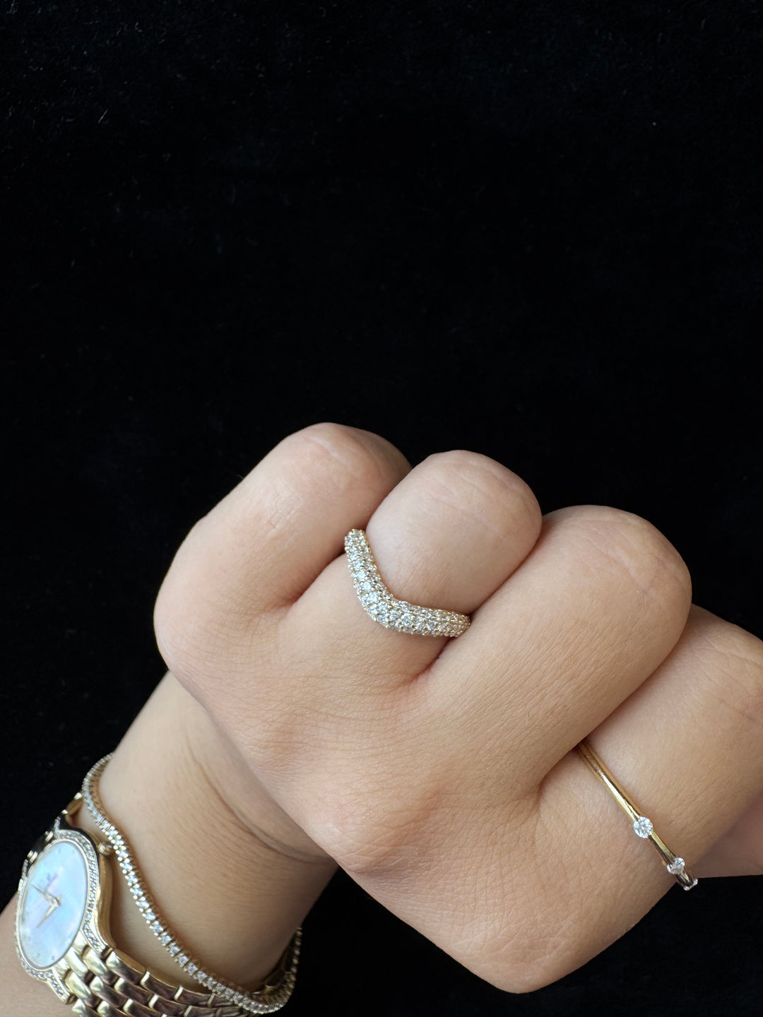 3 Row Pave Curved Lab Grown Diamond Wedding Band