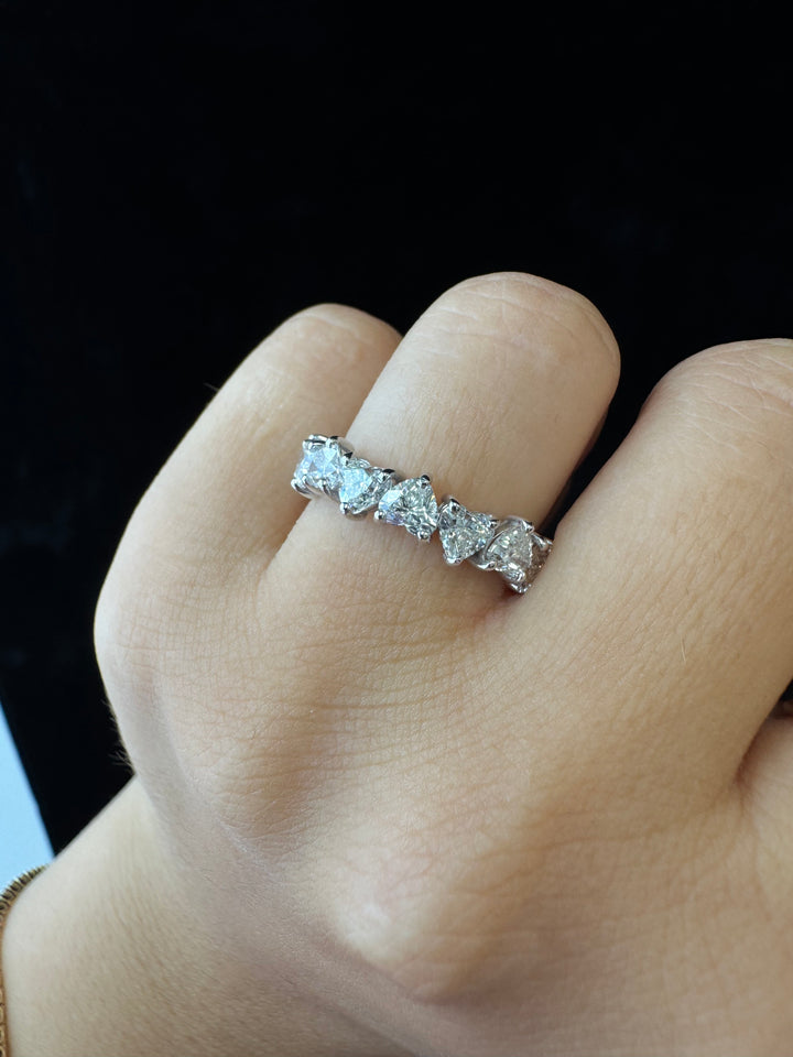 North-south halfway heart-shaped lab-grown diamond eternity band, 14K platinum, F VVS1.