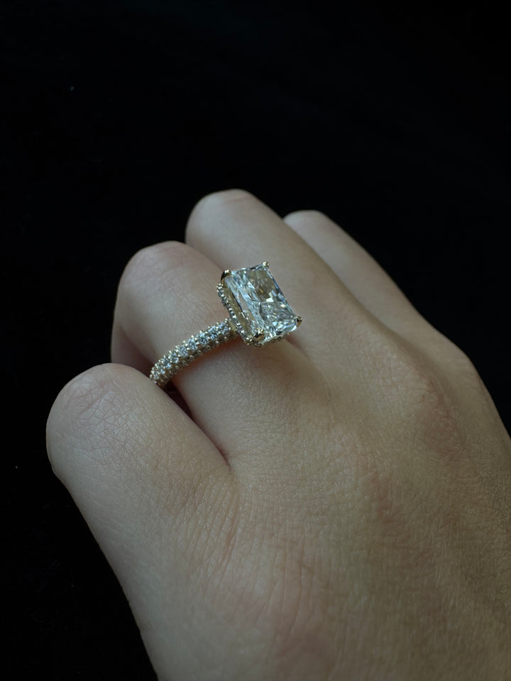 Thick Pave Radiant Cut Hidden Halo Lab Grown Diamond Engagement Ring
