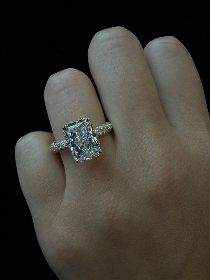 Thick Pave Radiant Cut Hidden Halo Lab Grown Diamond Engagement Ring