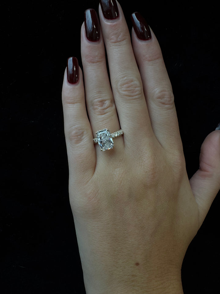 Thick Pave Radiant Cut Hidden Halo Lab Grown Diamond Engagement Ring