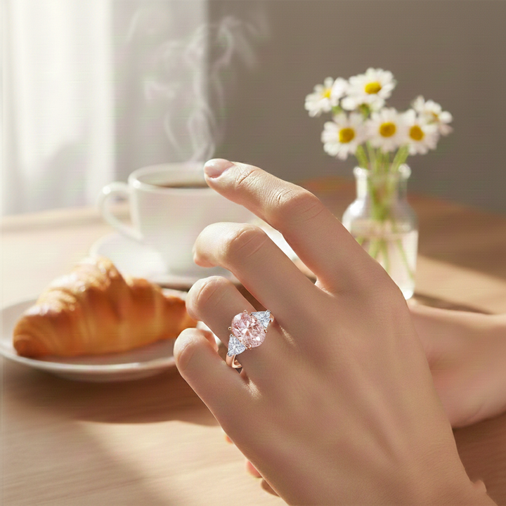 Yellow Gold Pink Oval Ring lifestyle