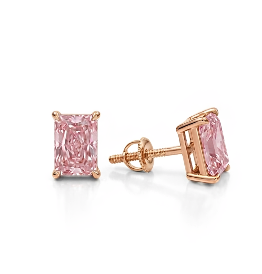 Fancy Pink Radiant Cut Lab Grown Diamond Studs RG