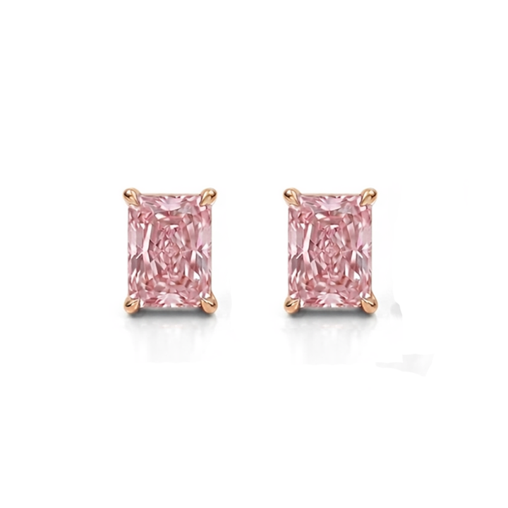 Fancy Pink Radiant Cut Lab Grown Diamond Studs RG 2 