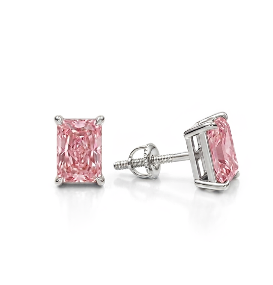 Fancy Pink Radiant Cut Lab Grown Diamond Studs WG