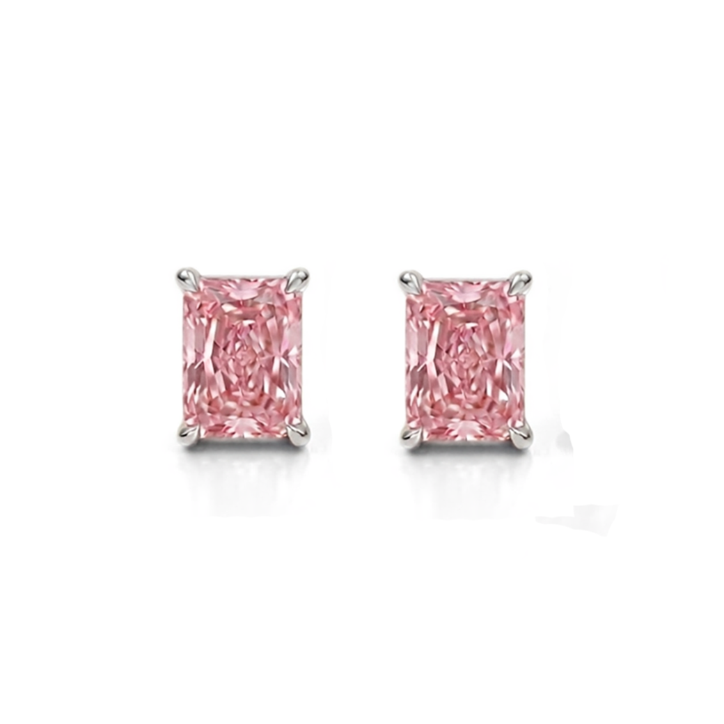 Fancy Pink Radiant Cut Lab Grown Diamond Studs WG 2