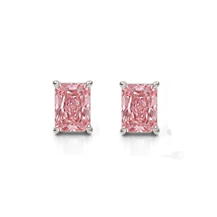 Fancy Pink Radiant Cut Lab Grown Diamond Studs WG 2