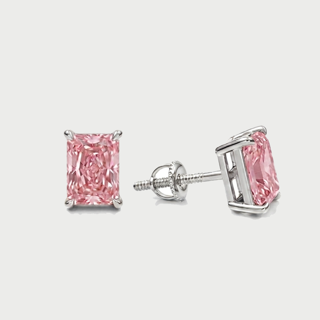 Fancy Pink Radiant Cut Lab Grown Diamond Studs
