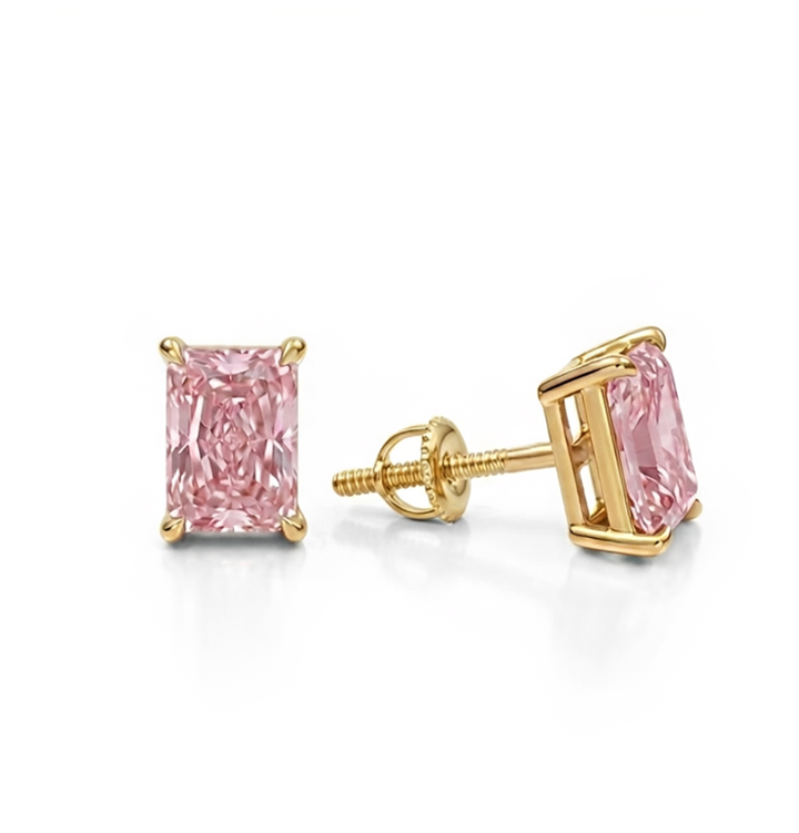 Fancy Pink Radiant Cut Lab Grown Diamond Studs YG