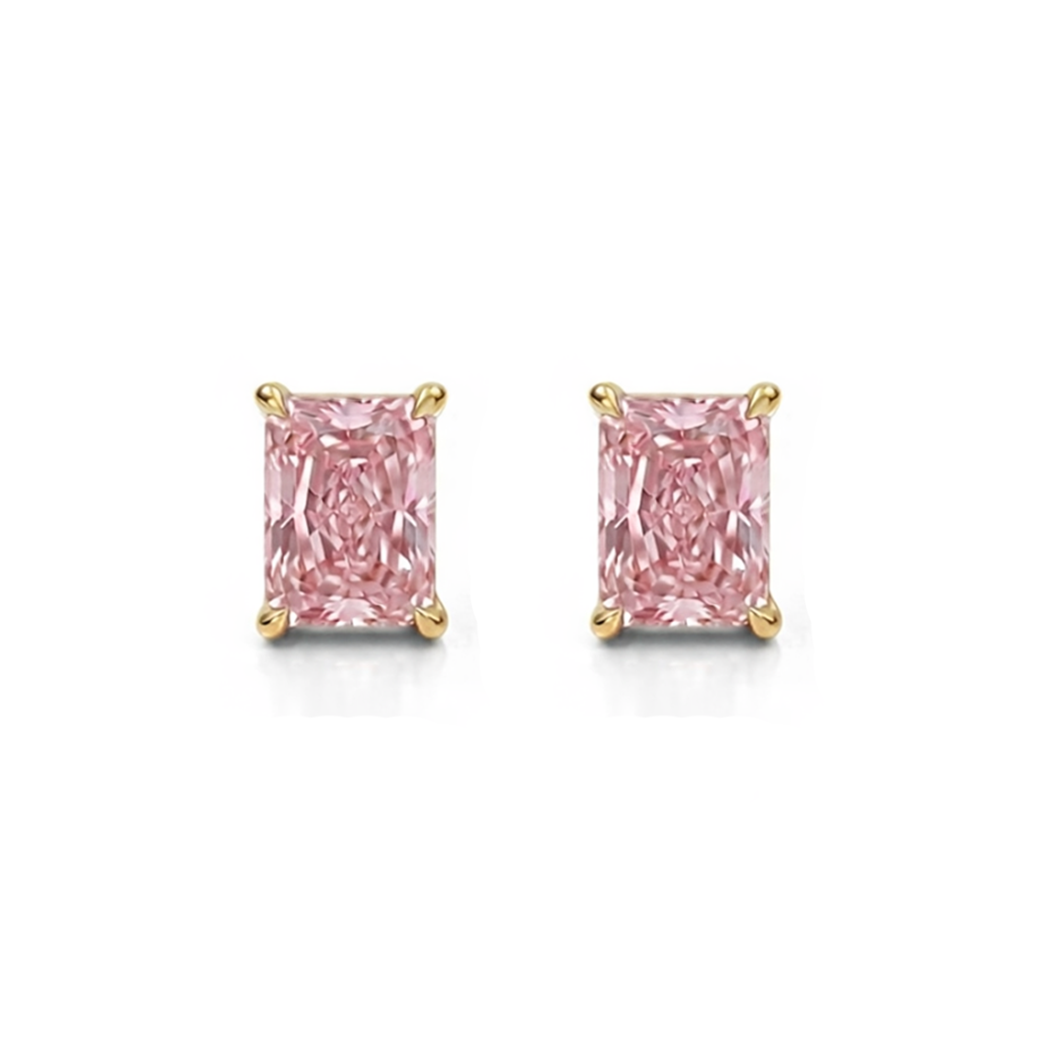 Fancy Pink Radiant Cut Lab Grown Diamond Studs YG 2