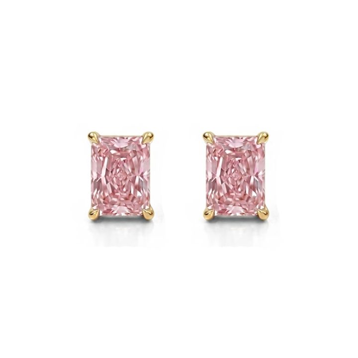 Fancy Pink Radiant Cut Lab Grown Diamond Studs YG 2