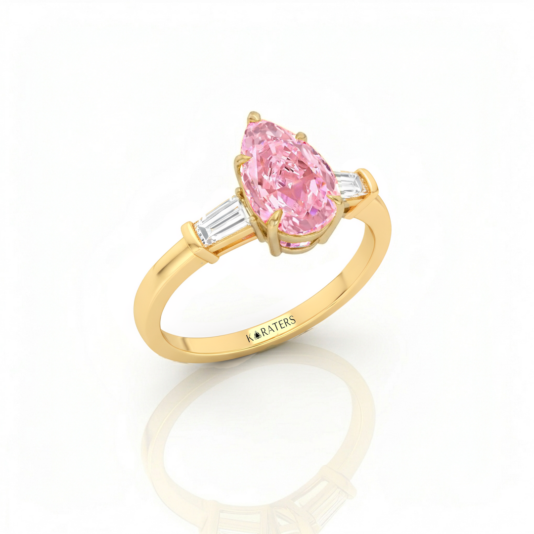 Fancy Pink Pear Shape Lab-Grown Diamond Engagement Ring YG